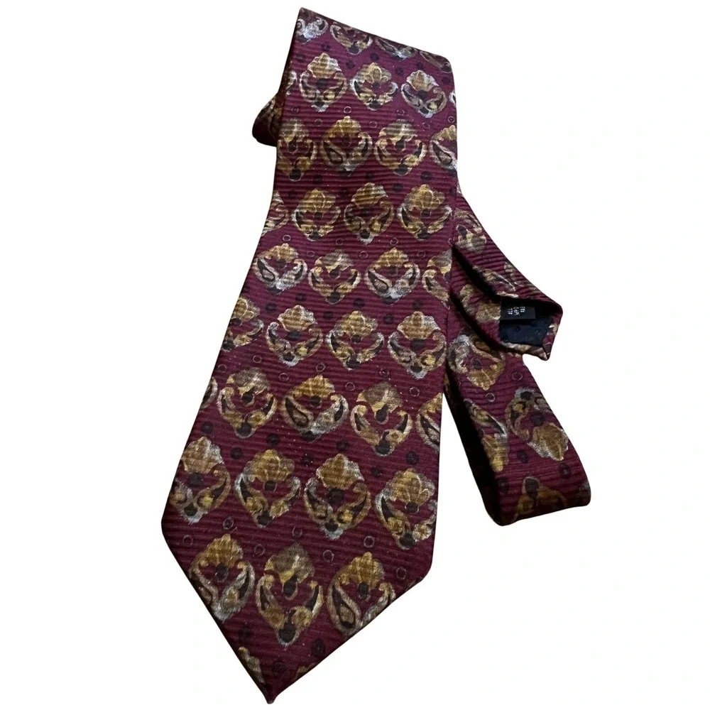 Kenneth Cole New York Tie Mens OS Burgundy Excellent Silk Medallion Made in USA‎